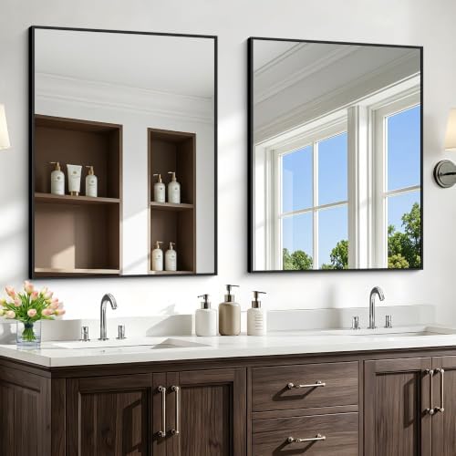 Bathroom Mirror 40x32 Inch, Metal Framed Rectangle Vanity Mirror - Image 6