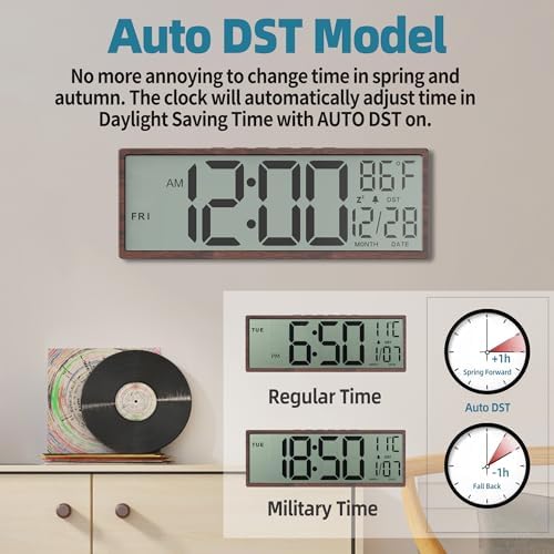 15" Large Digital Wall Clock Battery Operated Wood, Clock - Image 3