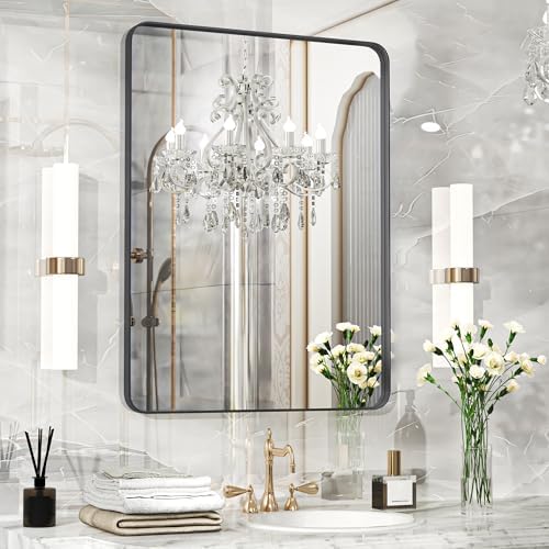 Fun Memories Wall Mirror for Bathroom, 32x24 Inch Black Bathroom Mirror by FunMemories
