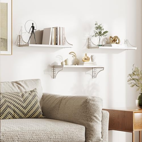 SRIWATANA White Bridge-Design Wood Floating Wall Shelves - Image 2