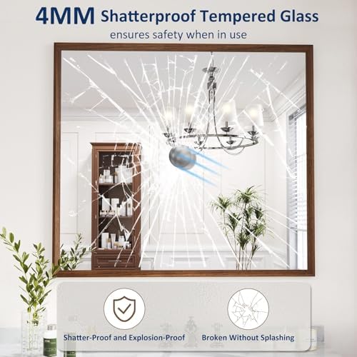 WEER Walnut Bathroom Vanity Mirror 40X36 Inch - Image 2