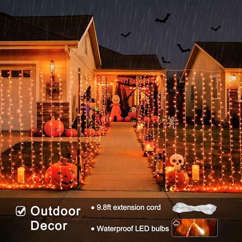 JMEXSUSS 300LED Orange Halloween Curtain Lights - Image 5
