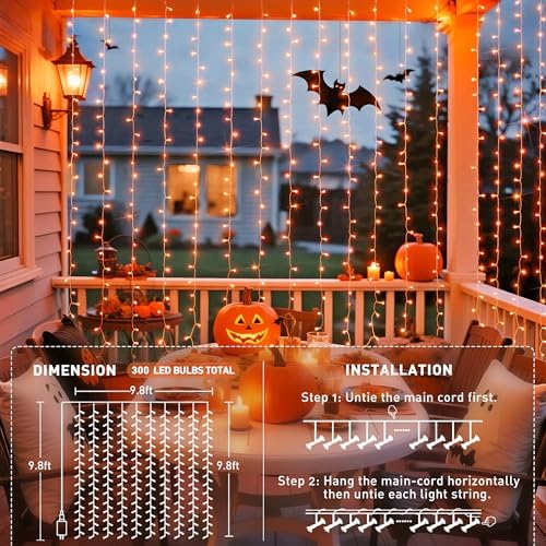 JMEXSUSS 300LED Orange Halloween Curtain Lights - Image 6