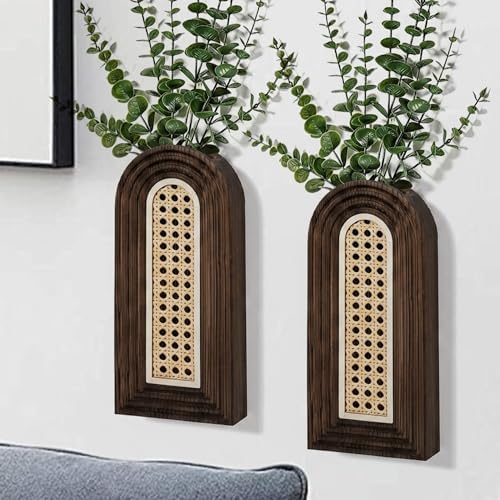 Dnnnii 2 Pack Wooden Wall Vase Set by Dnnnii