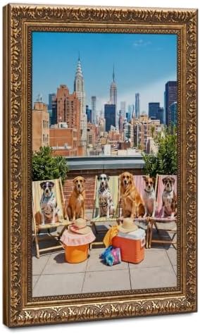 Framed Dogs NYC City Skyline Poster Canvas Print Art, Trendy Funky Wall Art by Unknown