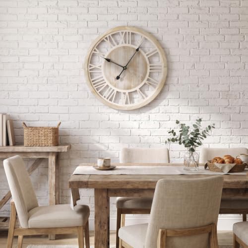 24 Inch Farmhouse Wall Clock for Living Room, Rustic Wood Clock - Image 2