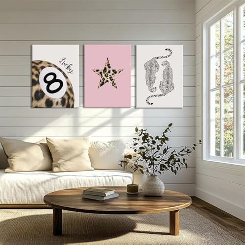 Hwetui Trendy Leopard Canvas Wall Art Set of 3 Funky Lucky 8 Ball Posters - Image 6