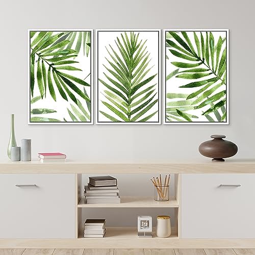 MUDECOR Framed Canvas Print Wall Art Green Tropical Palm Leaf Prints, - Image 4