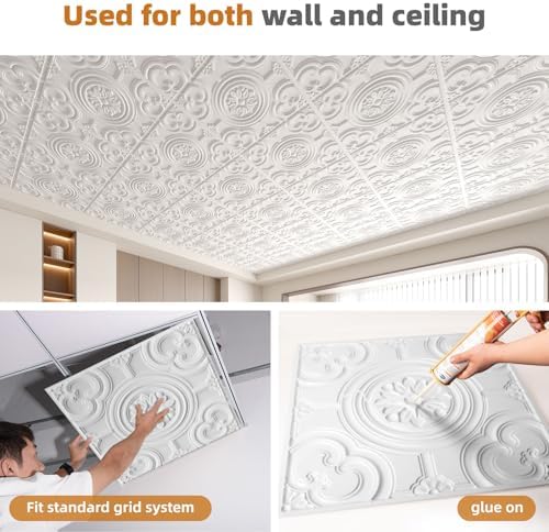 WOWSTAR 12-Pack 24"x24" Drop Ceiling Tiles, Waterproof Glue up Ceiling Panels - Image 6