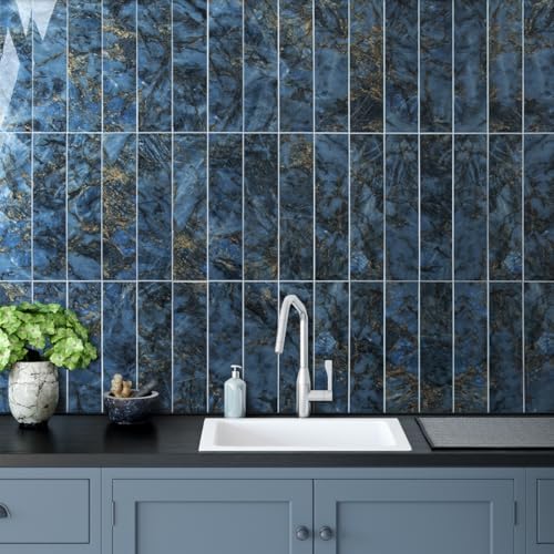 AULIGET 40-Piece Polished Blue Marble Peel and Stick Backsplash Wall Tiles - Image 3