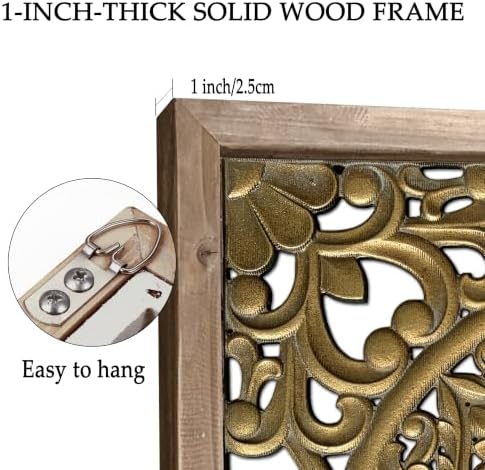 XIAOAIKA Boho Carved Wood Wall Art Panel, Floral Mandala, Distressed Gold - Image 5