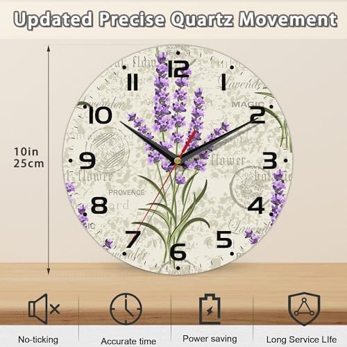 Vintage Floral with Lavenders Wall Clock Silent Non-Ticking Battery Operated - Image 2