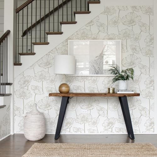Orainege Beige and White Floral Wallpaper Modern Peel and Stick Wallpaper - Image 7