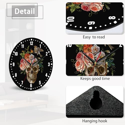 SPUNKER Halloween Wall Clocks, Gothic Skull Wall Clocks - Image 4