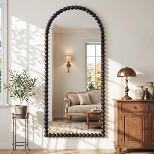 Antok 71" x 28" Arched Full Length Mirror, Antique Beaded Frame Floor Standing - Image 3