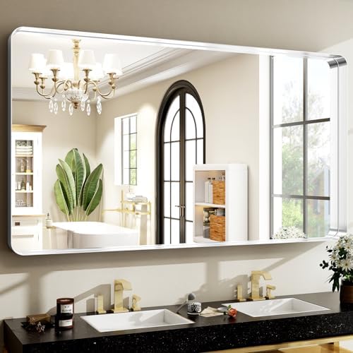 Easly 48 x 30 Inch Silver Bathroom Mirror, Rectangular Wall Mounted by EASLY