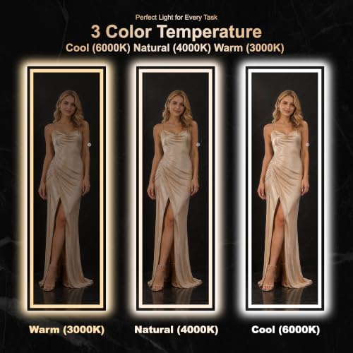 Delma LED Full Length Mirror, Dimmable & 3 Color Lighting, - Image 6