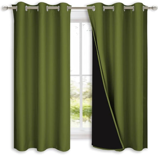 NICETOWN 100% Blackout Curtains 54" Long, Olive Green, 1 Pair, Double-Deck by NICETOWN