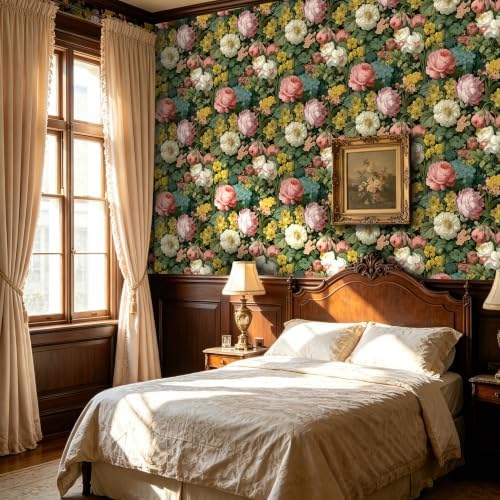 BOKEBEVE Vibrant Green Floral Wallpaper Peel and Stick Vintage 17.5 x 118In - Image 5
