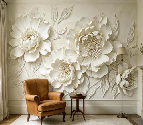 Elegant 3D Embossed White Floral Wallpaper Peel and Stick - Image 3