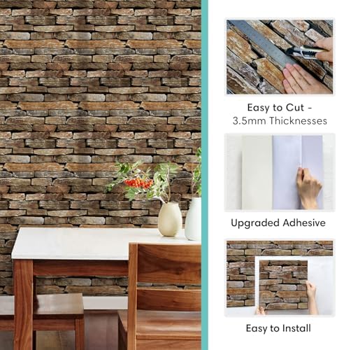 Commomy 3D Faux Stone Wall Panels Peel and Stick 10 Pcs 11.8" x 11.8" - Image 5