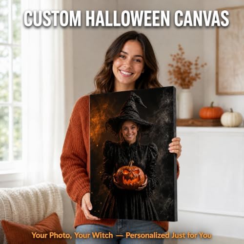 Ipplee Personalized Witch and Pumpkin Halloween Canvas Wall Art - Image 4