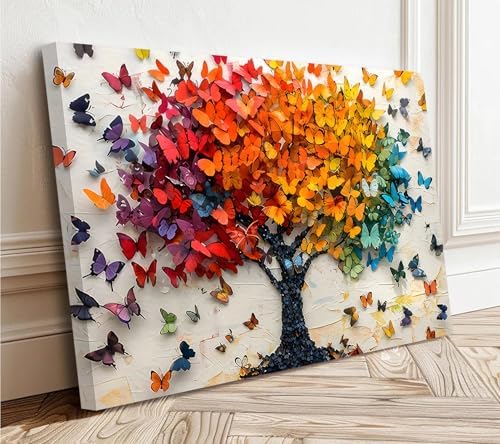 Colorful Butterfly Tree Canvas Wall Art Tree of Life Painting Picture Wall - Image 5