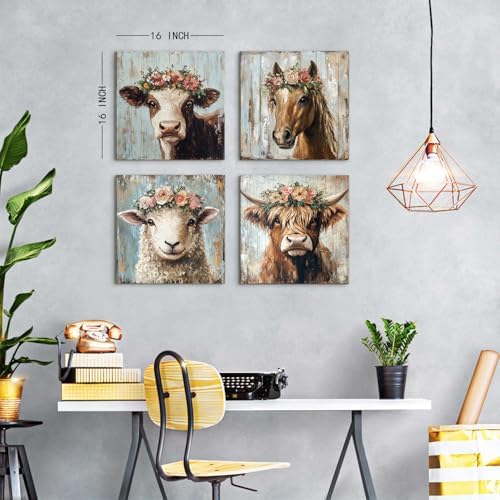Highland Cow Wall Art Cow Pictures Wall Decor Farmhouse Animal Pictures Rustic - Image 4