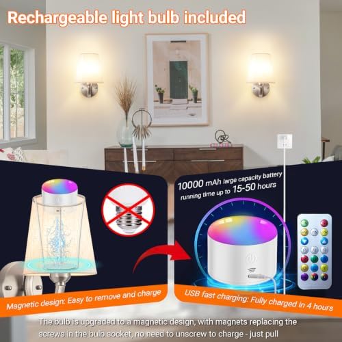 YHCDLAMP Peel and Stick Wall Sconces, No Drilling Stick On Wall Sconce - Image 3