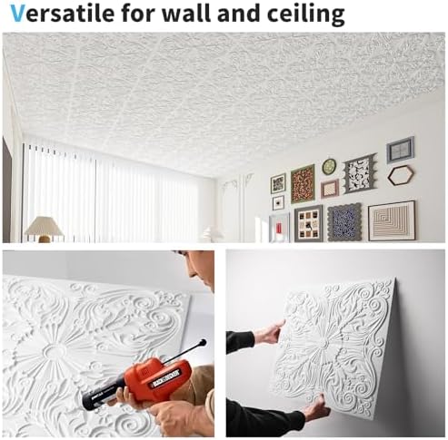 Art3d Spanish Floral Drop Ceiling Tiles, 24 x 24 in, Matt White - Image 6