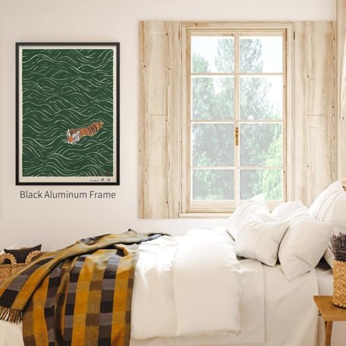 Black Framed Vintage Japanese Tiger Swimming Prints 24x36in Ukiyo-e Style Wall - Image 7