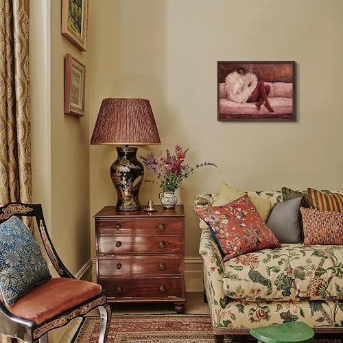 Vintage Framed Impressionist Wall Art, Elegant Woman Lounging on Sofa Canvas - Image 7