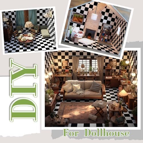 Flutesan 12 Pcs Miniature Dollhouse Wallpaper, Check Pattern - Image 6