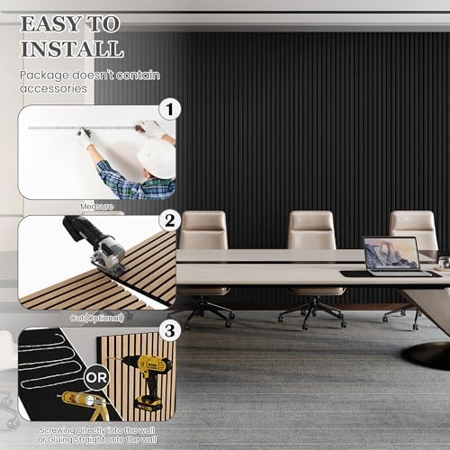 4 Pack Wood Salt Acoustic Wall Panels 94" x 12.6" x 0.8", Matte Black - Image 7