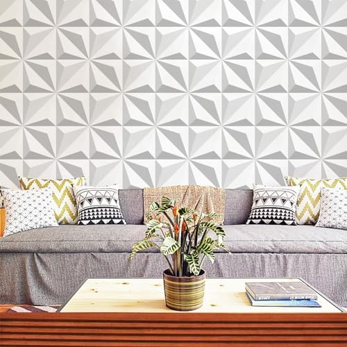 Peel and Stick Wallpaper Gray White Geometric Diamond Feature - Image 2