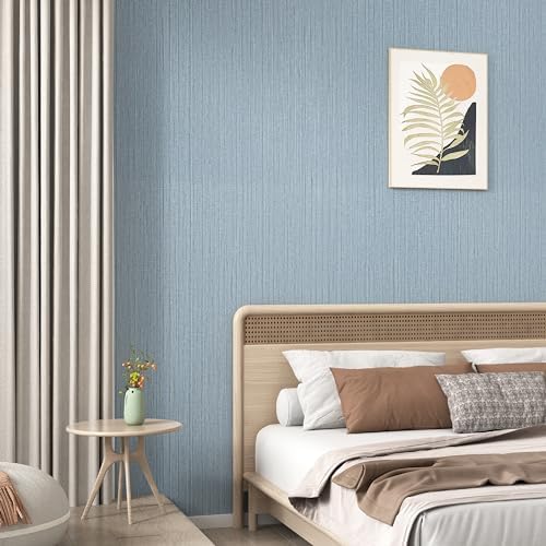WESTICK Blue Grasscloth Peel and Stick Wallpaper Textured Blue Grasscloth by WESTICK