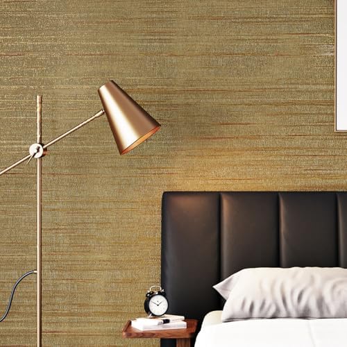 WESTICK Brown Gold Textured Grasscloth Wallpaper Removable Vinyl Textured Gold - Image 3
