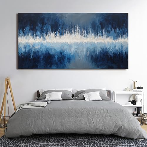 YISXINOAG Deep Blue Abstract Wall Art Modern Calm Cool Tones Canvas 29"X58" - Image 5