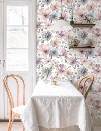 Large Floral Peel and Stick Wallpaper Removable Pink/Purple/Grey blue flower - Image 7