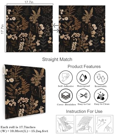 Moody Dark Vintage Floral Peel and Stick Wallpaper 17.7"x124" - Image 4