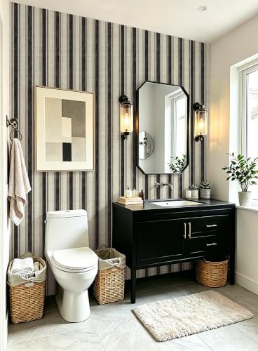 Safiyya Peel and Stick Wallpaper Black and Cream White 17.3"x197" Hand-Painted - Image 2