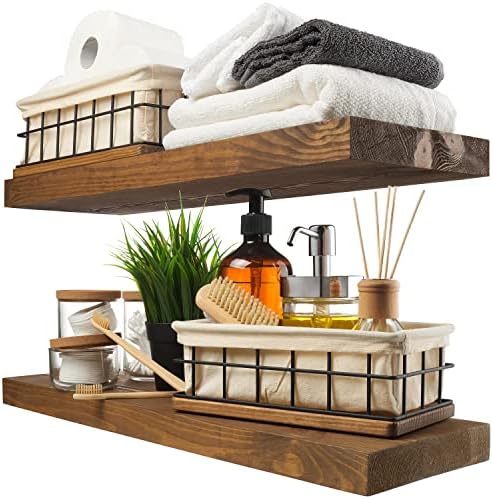 Solid Wood Floating Shelves for Wall 24 Inch Walnut, Wooden Bathroom Shelf by BAOBABWORKSHOP
