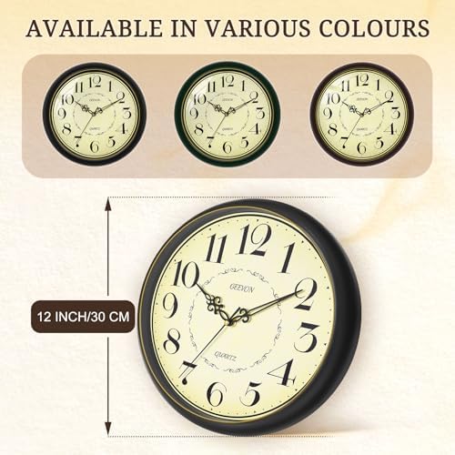 Geevon 12" Silent Wall Clock, Retro Battery Operated Decorative Clock - Image 6