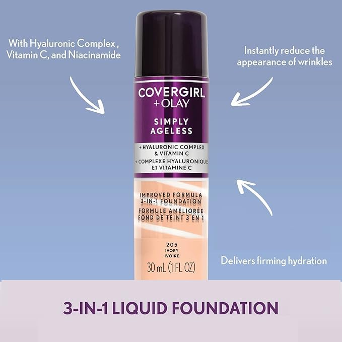 COVERGIRL & Olay Simply Ageless 3-in-1 Liquid Foundation, Buff Beige, 1 Fl Oz (Pack of 1)