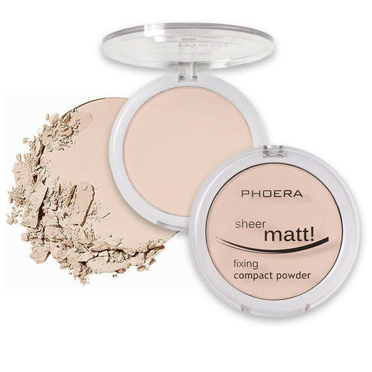 AQUAPURITY - PHOERA Sheer Matte Fixing Powder Makeup Base Fixer Setting Powder Foundation Fixing Compact Pressed Powder Long Lasting Make Up Fixer Skin Vitamin E Beauty Blender (201 Translucent)