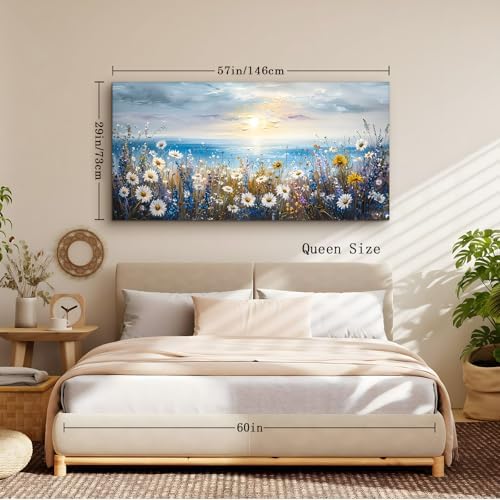 crmotu Extra Large Canvas Art, Beach Daisy Sunset Pictures 29X57 In - Image 5