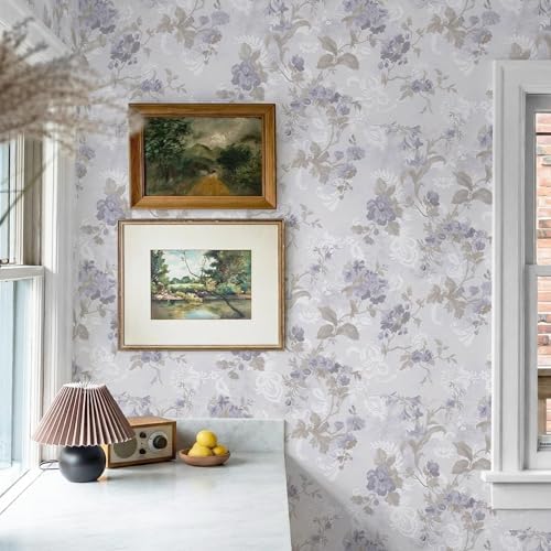 Ismoon Vintage Wallpaper Floral Peel and Stick Wallpaper 17.3in x32.8ft Gray - Image 2