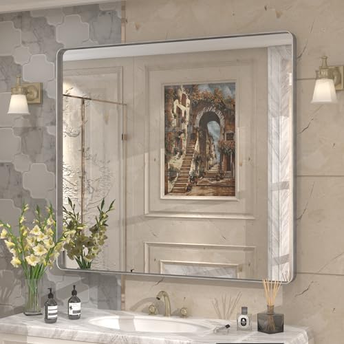 40x36 Inch Brushed Nickel Bathroom Mirror by CHARMOR