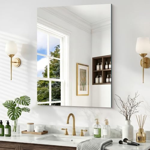 24x32 Inch Frameless Mirror, Frameless Bathroom Mirror by Unknown