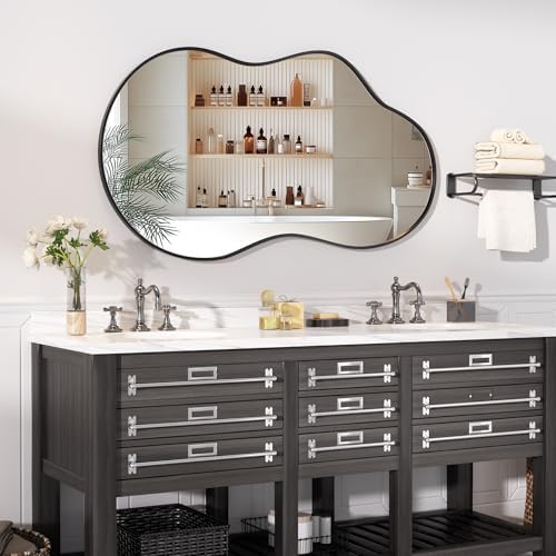Hasipu 45"x25" Irregular Wall Mirror Black Asymmetrical Mirror - Image 6
